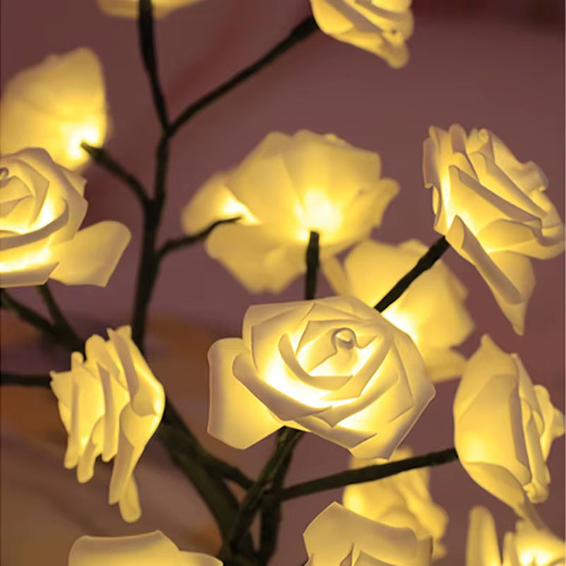 Enchanting 36LED/108LED Rose Light String Table Lamp - USB & Battery Powered Decorative Night Light for Parties, Weddings, and Home Decor