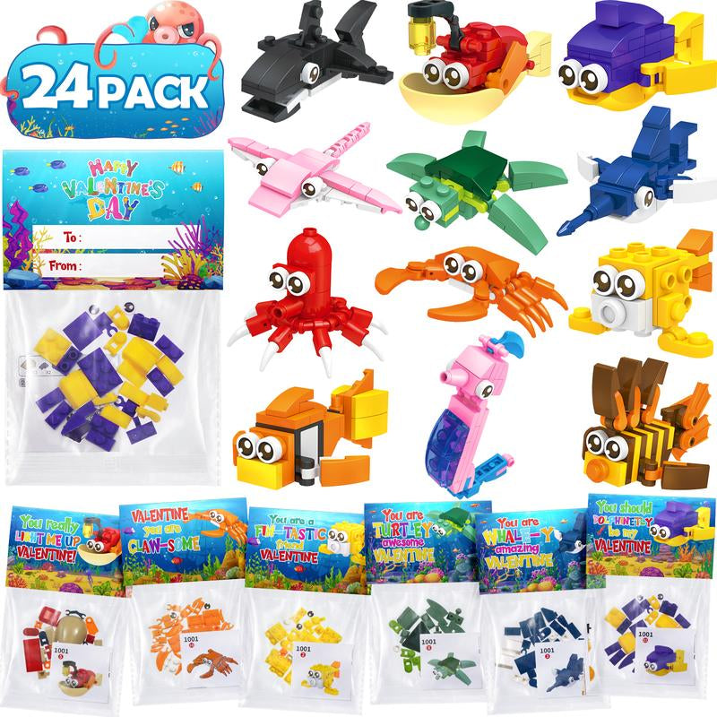 24 Pack Valentine’S Day Mini Gift Sets with Greeting Cards Succulent, Ocean Animal & Flower Desk Decorations Small Holiday Gifts for Classroom Exchange & Party Favors
