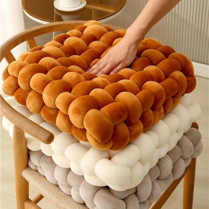 Soft Plush Knot Cushion for Living Room, Hand-Woven Solid Square Sofa Pillow, Woven Seat Cushion for Home Decor