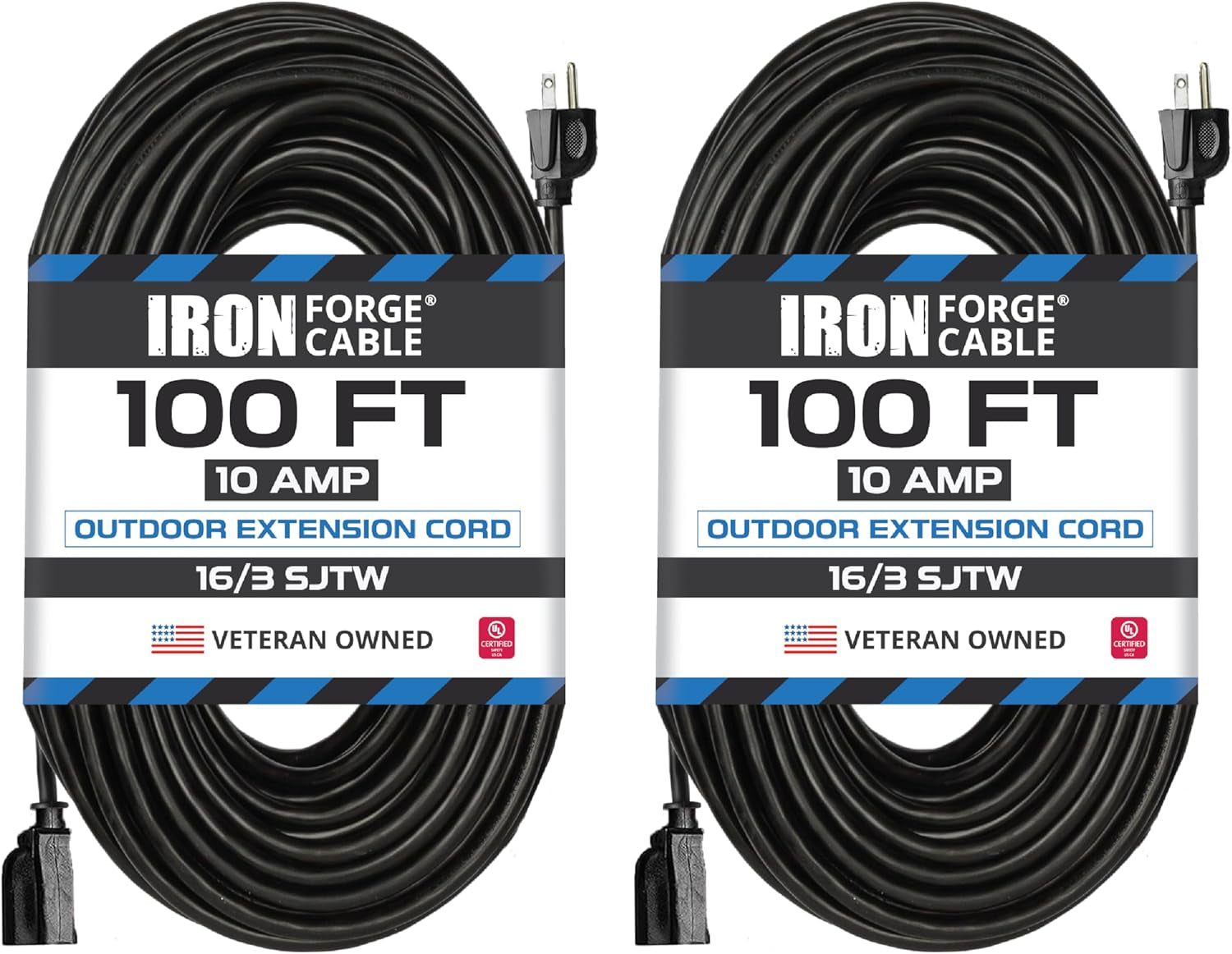 Power Up Your Outdoors with the 2 Pack 100 Ft Heavy Duty Black Extension Cord - Weatherproof & Perfect for All Your Electrical Needs!