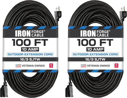 Power Up Your Outdoors with the 2 Pack 100 Ft Heavy Duty Black Extension Cord - Weatherproof & Perfect for All Your Electrical Needs!