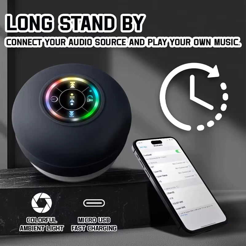Transform Your Shower Experience with the IPX4 Waterproof Bluetooth Speaker - LED Lighting & Suction Cup for Ultimate Convenience
