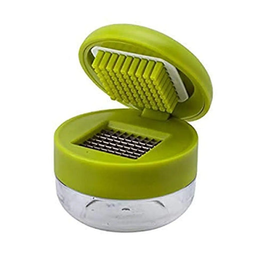 Effortless Mini Garlic Chopper & Press - Manual Mincer with Storage Container, Stainless Steel Blades, Ergonomic Grip, Vibrant Green Design