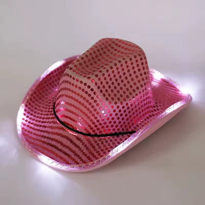 Wireless LED Illuminated Cowgirl Hat with Glowing Light Bar for Bachelorette Celebrations - Flashing Neon Western Cowboy Hat