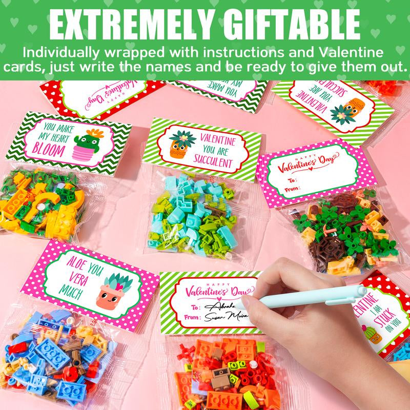 24 Pack Valentine’S Day Mini Gift Sets with Greeting Cards Succulent, Ocean Animal & Flower Desk Decorations Small Holiday Gifts for Classroom Exchange & Party Favors