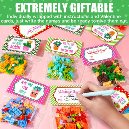 24 Pack Valentine’S Day Mini Gift Sets with Greeting Cards Succulent, Ocean Animal & Flower Desk Decorations Small Holiday Gifts for Classroom Exchange & Party Favors