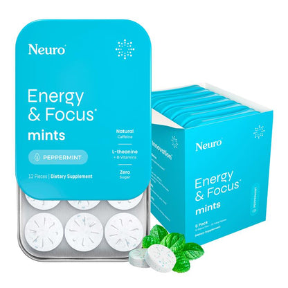 Neuro Energy Caffeine Gum & Mints - Sugar-Free Peppermint Boost for Energy & Focus with L-Theanine, Vitamin B6 & B12
