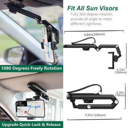Revolutionary 1080° Multi-Function Sun Visor Phone Holder - Universal 360° Rotating Design for Every Scene