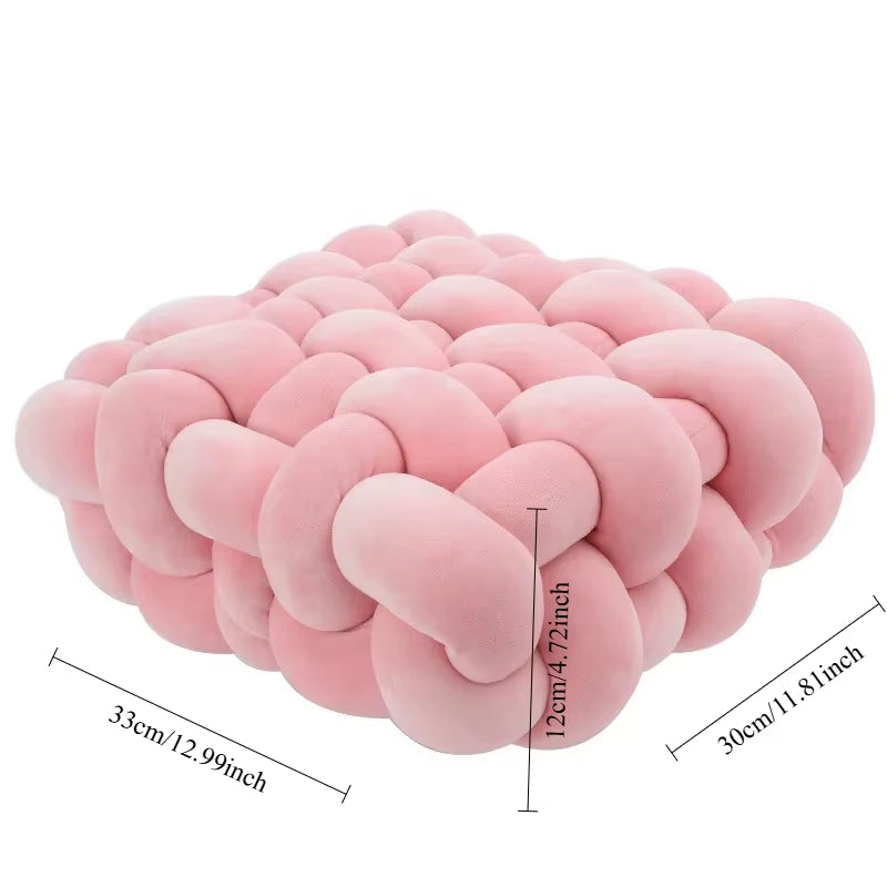 Soft Plush Knot Cushion for Living Room, Hand-Woven Solid Square Sofa Pillow, Woven Seat Cushion for Home Decor