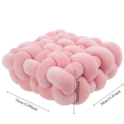 Soft Plush Knot Cushion for Living Room, Hand-Woven Solid Square Sofa Pillow, Woven Seat Cushion for Home Decor