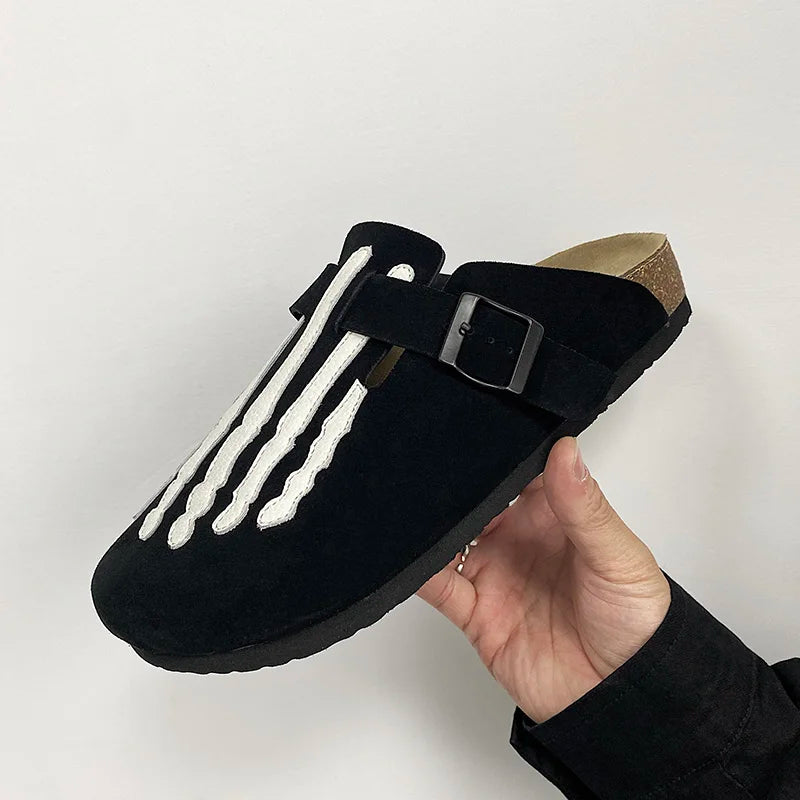 Step into Style with Our Bone Embroidered Boken Shoes for Men - Trendy Leather Slippers Perfect for Summer Adventures