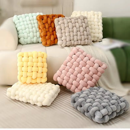 Soft Plush Knot Cushion for Living Room, Hand-Woven Solid Square Sofa Pillow, Woven Seat Cushion for Home Decor