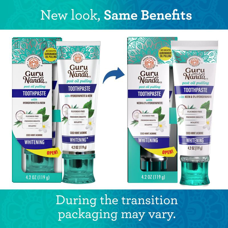 GuruNanda Hydroxyapatite Whitening Toothpaste - Fresh Cocomint & Jasmine Neem, 4.2oz - Protects Enamel, Fights Plaque, and Freshens Breath!