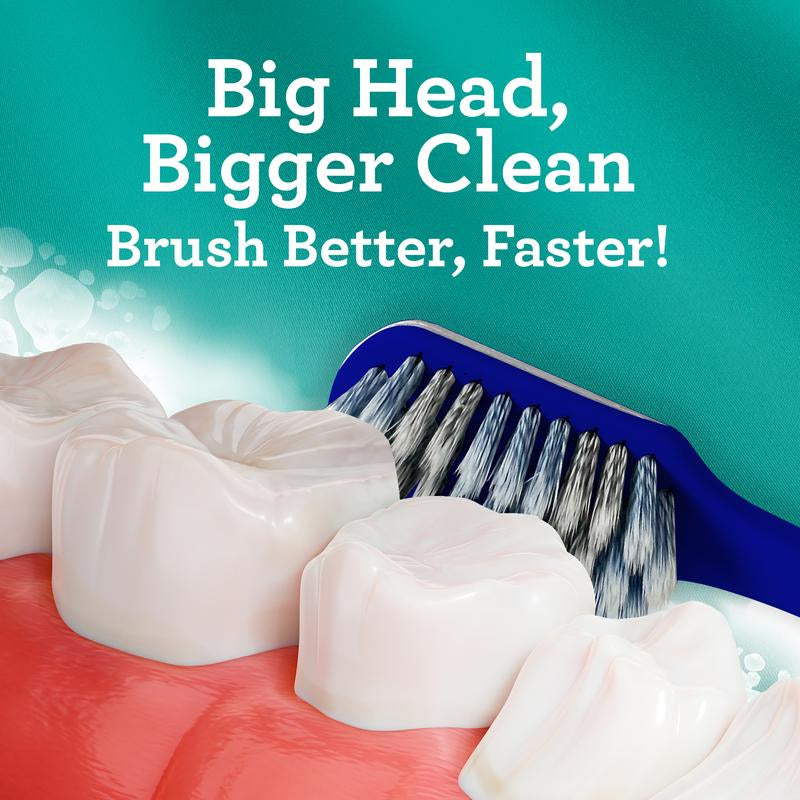 Gurunanda Gentle Giant Toothbrush - Dual Action Flossing Bristles for Whiter Teeth, Ergonomic Grip, BPA Free (4 Pack)