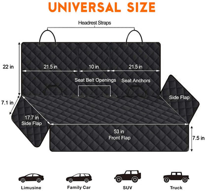 Ultimate Waterproof Dog Car Seat Cover - Back Seat Protector for Pets and Kids, Non-Slip Design Fits Most Cars, Trucks, and SUVs - Black