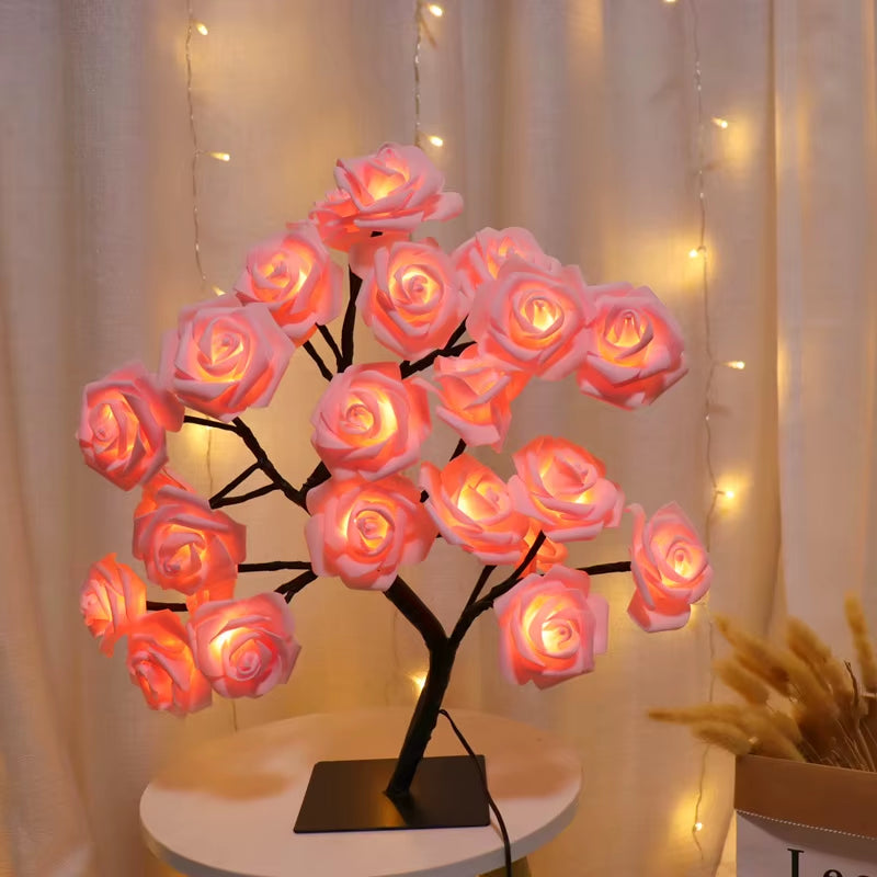 Enchanting 36LED/108LED Rose Light String Table Lamp - USB & Battery Powered Decorative Night Light for Parties, Weddings, and Home Decor
