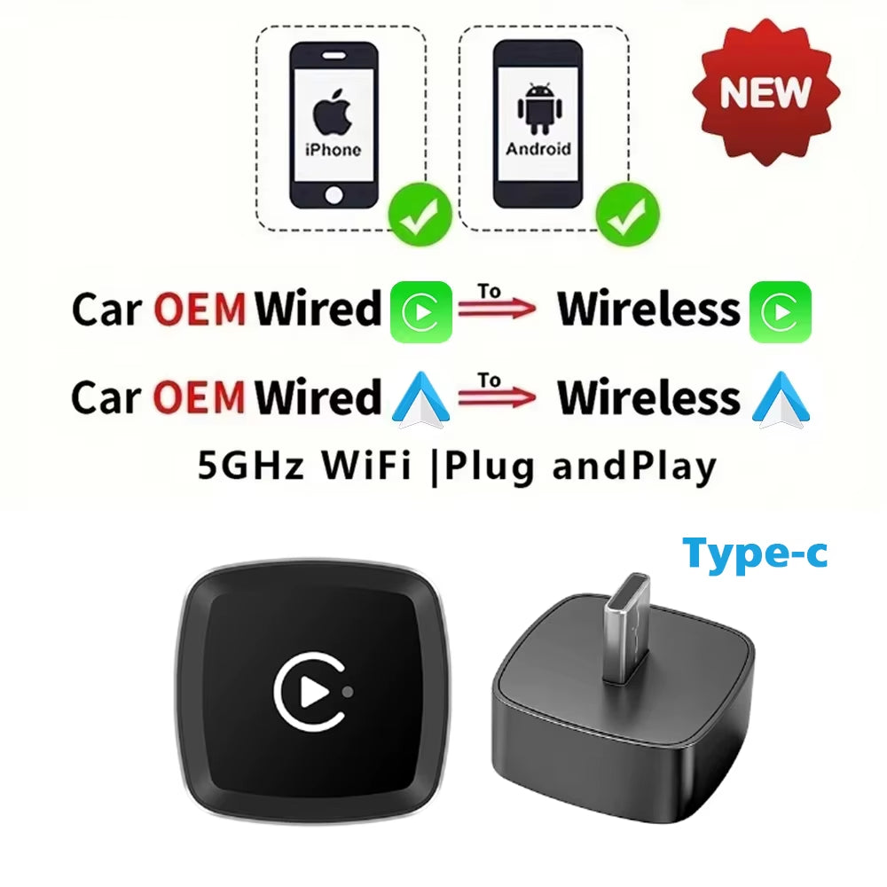 Revolutionary 2-in-1 Type-C Wireless CarPlay and Android Auto Adapter - Transform Your Factory Wired System!