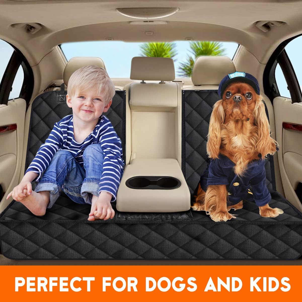 Ultimate Waterproof Dog Car Seat Cover - Back Seat Protector for Pets and Kids, Non-Slip Design Fits Most Cars, Trucks, and SUVs - Black