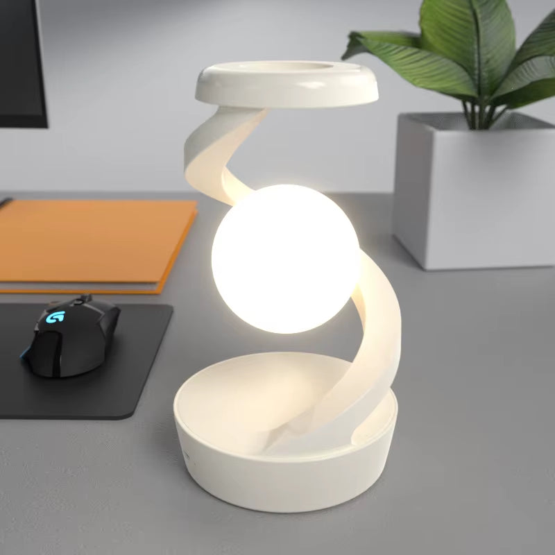 Innovative Creative Table Lamp with Rotating Floating Design and 15W Wireless Charger – RGB Atmosphere Night Light for Holidays