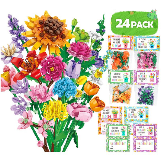 24 Pack Valentine’S Day Mini Gift Sets with Greeting Cards Succulent, Ocean Animal & Flower Desk Decorations Small Holiday Gifts for Classroom Exchange & Party Favors