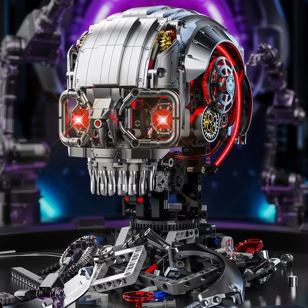 1099+Pcs Mechanical Skull Building Blocks Set Robotic Skull Model with Power Motor DIY Kit Adult Kids Christmas Birthday Gifts