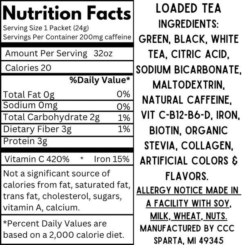 Energize Your Day with Loaded Teas - Sugar-Free & Gluten-Free 32Oz Caffeinated Beverage Mix - Refreshing Energy Powder Drink Made in the USA - 24 Months Freshness Guaranteed