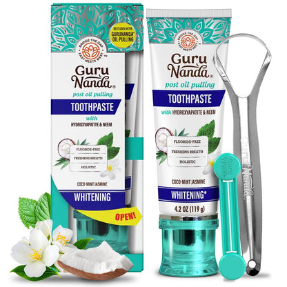 GuruNanda Hydroxyapatite Whitening Toothpaste - Fresh Cocomint & Jasmine Neem, 4.2oz - Protects Enamel, Fights Plaque, and Freshens Breath!