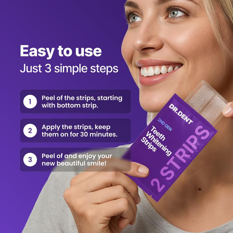 Experience Brilliant Smiles with DR.DENT Purple Teeth Whitening Strips - 7/21 Sessions of Enamel-Safe, Peroxide-Free Whitening for Sensitive Teeth