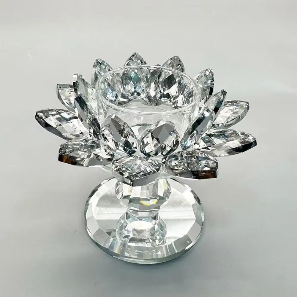 Bright Crystal Lotus Candlestick Durable Elegant Clear Flower Tealight Holders Flat Bottom Anti-Slip Glass Candle Stand Party