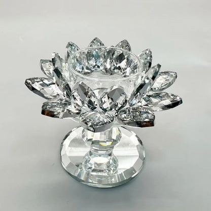 Bright Crystal Lotus Candlestick Durable Elegant Clear Flower Tealight Holders Flat Bottom Anti-Slip Glass Candle Stand Party