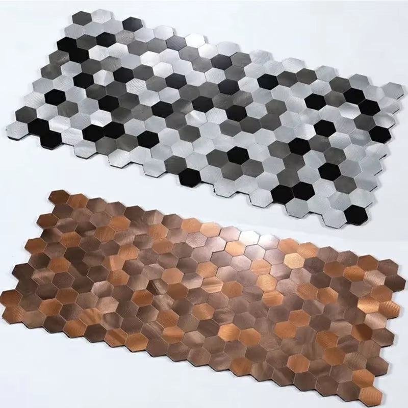 Mosaic Hexagon Peel and Stick Waterproof Aluminum Wall Tile for Kitchen and Bath Backsplash - Fireproof and Self-Adhesive