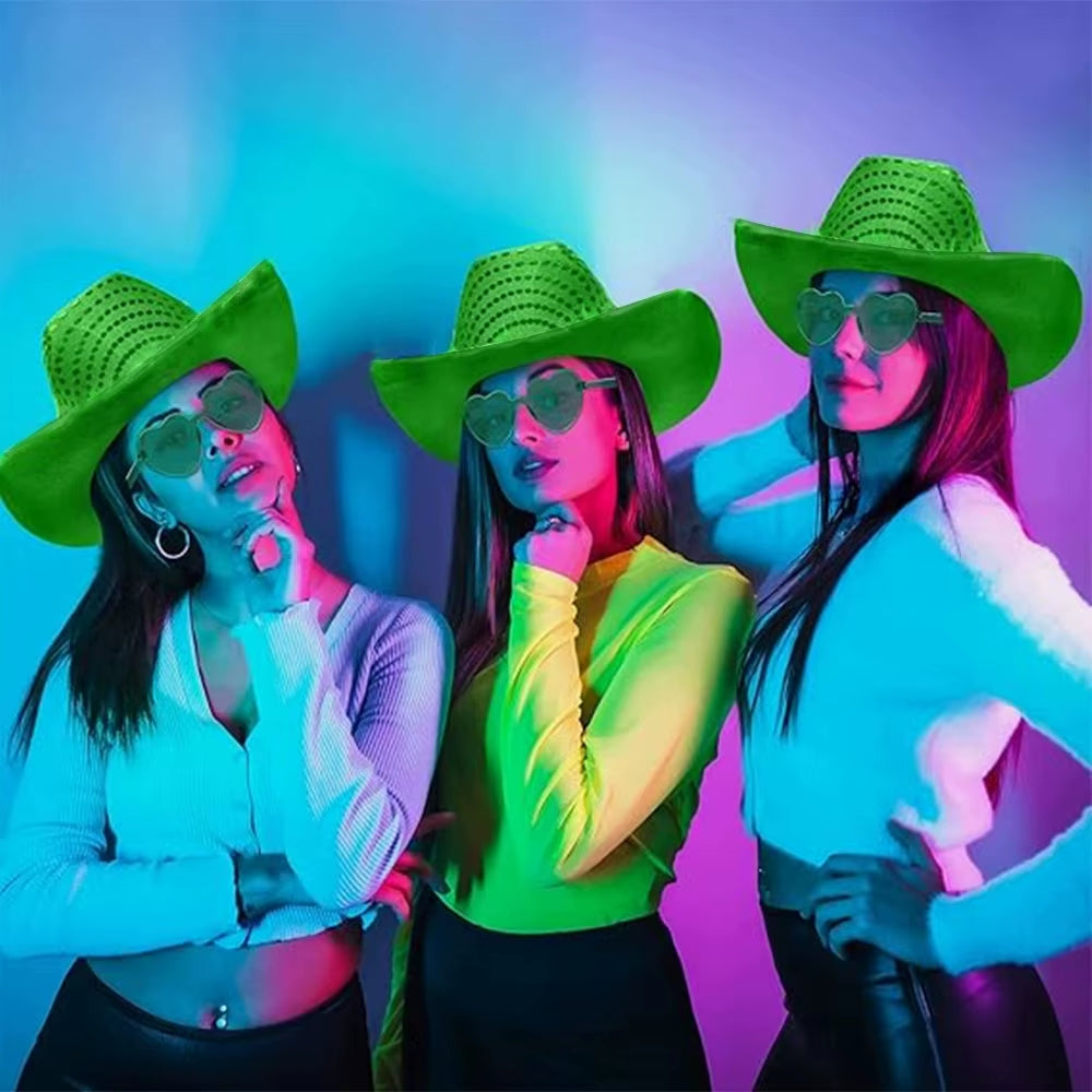 Wireless LED Illuminated Cowgirl Hat with Glowing Light Bar for Bachelorette Celebrations - Flashing Neon Western Cowboy Hat