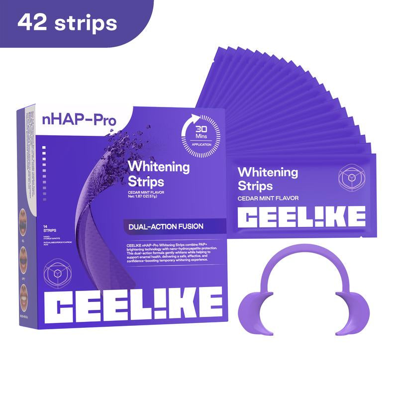Transform Your Smile with CEELIKE Purple Teeth Whitening Strips - 7/21 Sessions of Enamel-Safe, Non-Sensitive Whitening in Refreshing Cedar Mint Flavor!