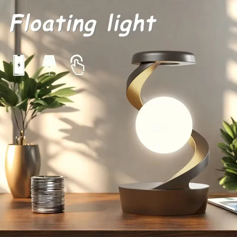 Innovative Creative Table Lamp with Rotating Floating Design and 15W Wireless Charger – RGB Atmosphere Night Light for Holidays