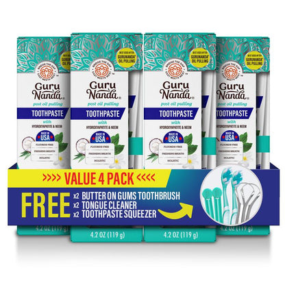GuruNanda Hydroxyapatite Whitening Toothpaste - Fresh Cocomint & Jasmine Neem, 4.2oz - Protects Enamel, Fights Plaque, and Freshens Breath!