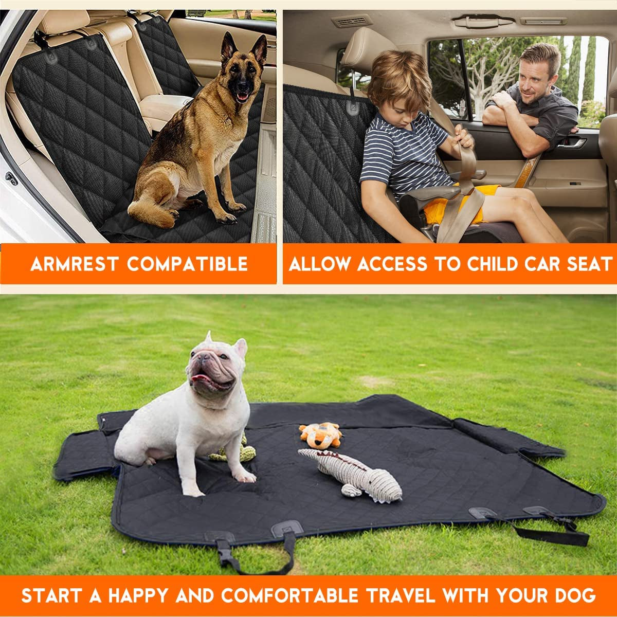 Ultimate Waterproof Dog Car Seat Cover - Back Seat Protector for Pets and Kids, Non-Slip Design Fits Most Cars, Trucks, and SUVs - Black