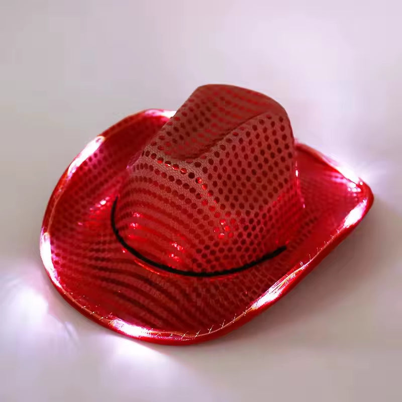 Wireless LED Illuminated Cowgirl Hat with Glowing Light Bar for Bachelorette Celebrations - Flashing Neon Western Cowboy Hat