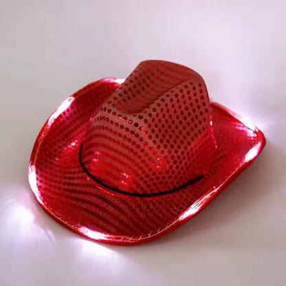 Wireless LED Illuminated Cowgirl Hat with Glowing Light Bar for Bachelorette Celebrations - Flashing Neon Western Cowboy Hat