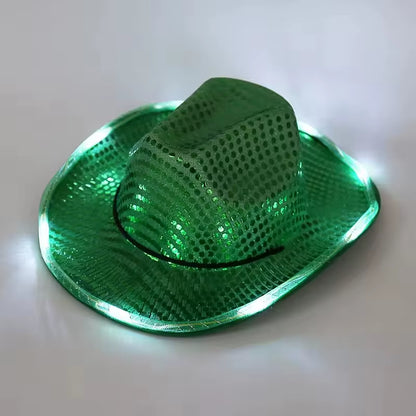 Wireless LED Illuminated Cowgirl Hat with Glowing Light Bar for Bachelorette Celebrations - Flashing Neon Western Cowboy Hat