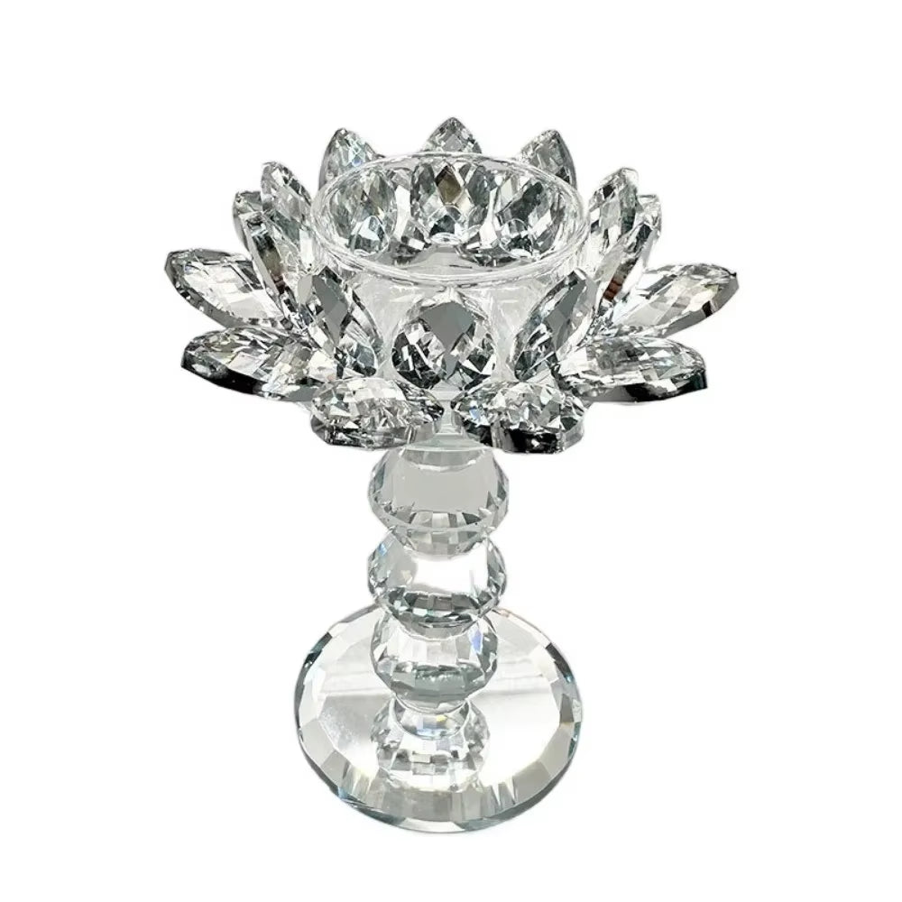 Bright Crystal Lotus Candlestick Durable Elegant Clear Flower Tealight Holders Flat Bottom Anti-Slip Glass Candle Stand Party