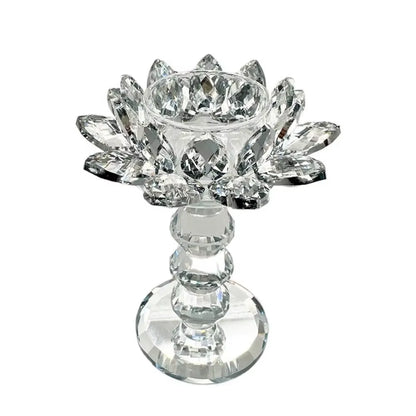 Bright Crystal Lotus Candlestick Durable Elegant Clear Flower Tealight Holders Flat Bottom Anti-Slip Glass Candle Stand Party