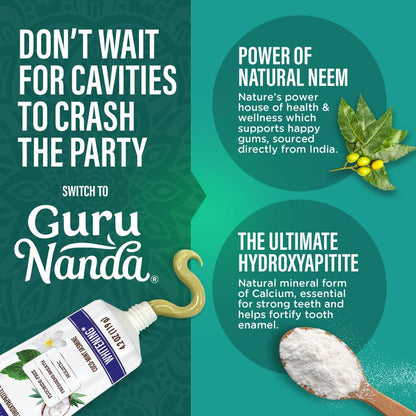 GuruNanda Hydroxyapatite Whitening Toothpaste - Fresh Cocomint & Jasmine Neem, 4.2oz - Protects Enamel, Fights Plaque, and Freshens Breath!
