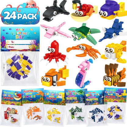 24 Pack Valentine’S Day Mini Gift Sets with Greeting Cards Succulent, Ocean Animal & Flower Desk Decorations Small Holiday Gifts for Classroom Exchange & Party Favors