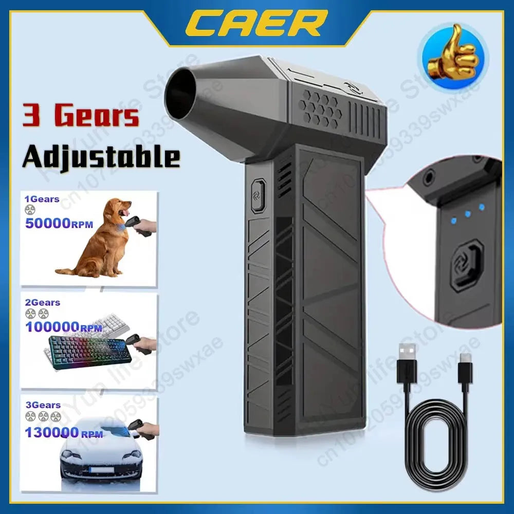 Mini Turbo Jet Fan Electric Air Duster with Adjustable Speed Settings (1 & 3 Gears), 130,000 RPM, 52 m/s - Car and Computer Cleaning Blower Tool Kit
