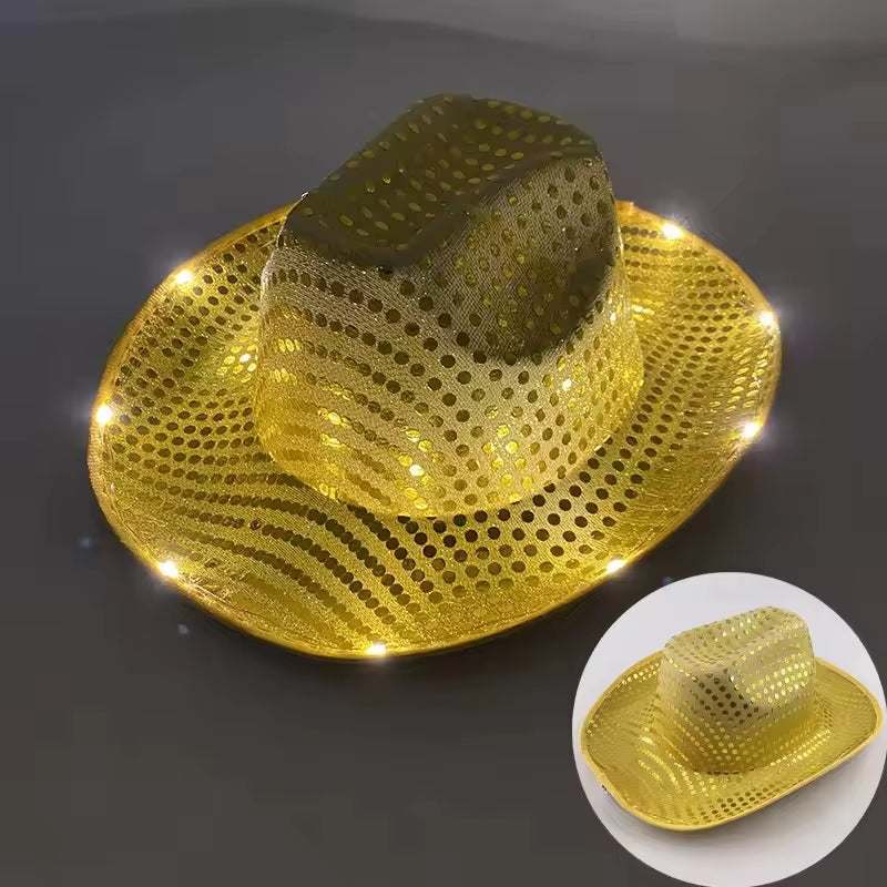 Wireless LED Illuminated Cowgirl Hat with Glowing Light Bar for Bachelorette Celebrations - Flashing Neon Western Cowboy Hat