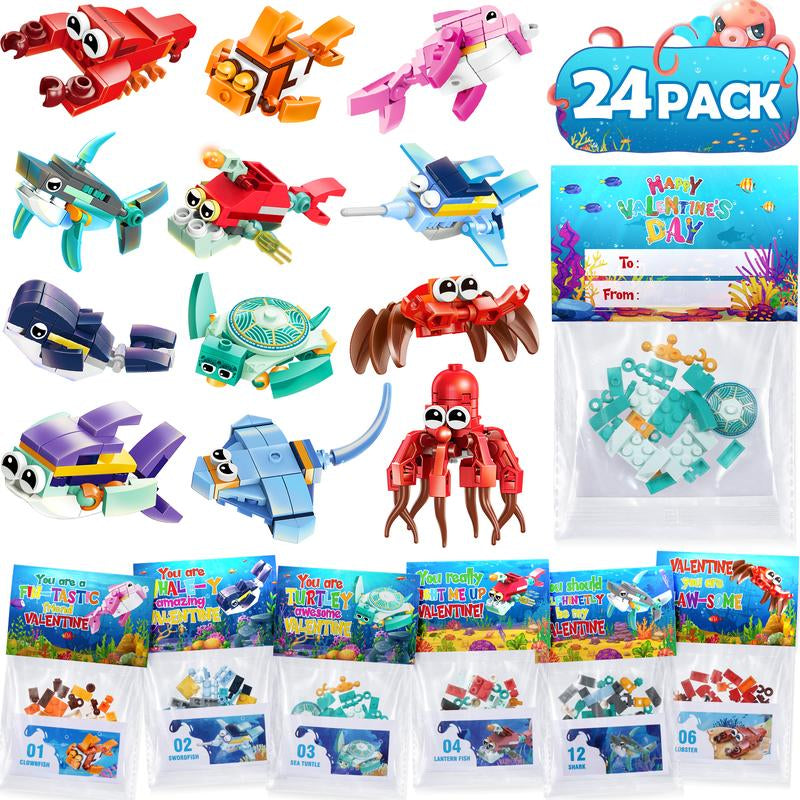 24 Pack Valentine’S Day Mini Gift Sets with Greeting Cards Succulent, Ocean Animal & Flower Desk Decorations Small Holiday Gifts for Classroom Exchange & Party Favors