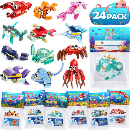 24 Pack Valentine’S Day Mini Gift Sets with Greeting Cards Succulent, Ocean Animal & Flower Desk Decorations Small Holiday Gifts for Classroom Exchange & Party Favors