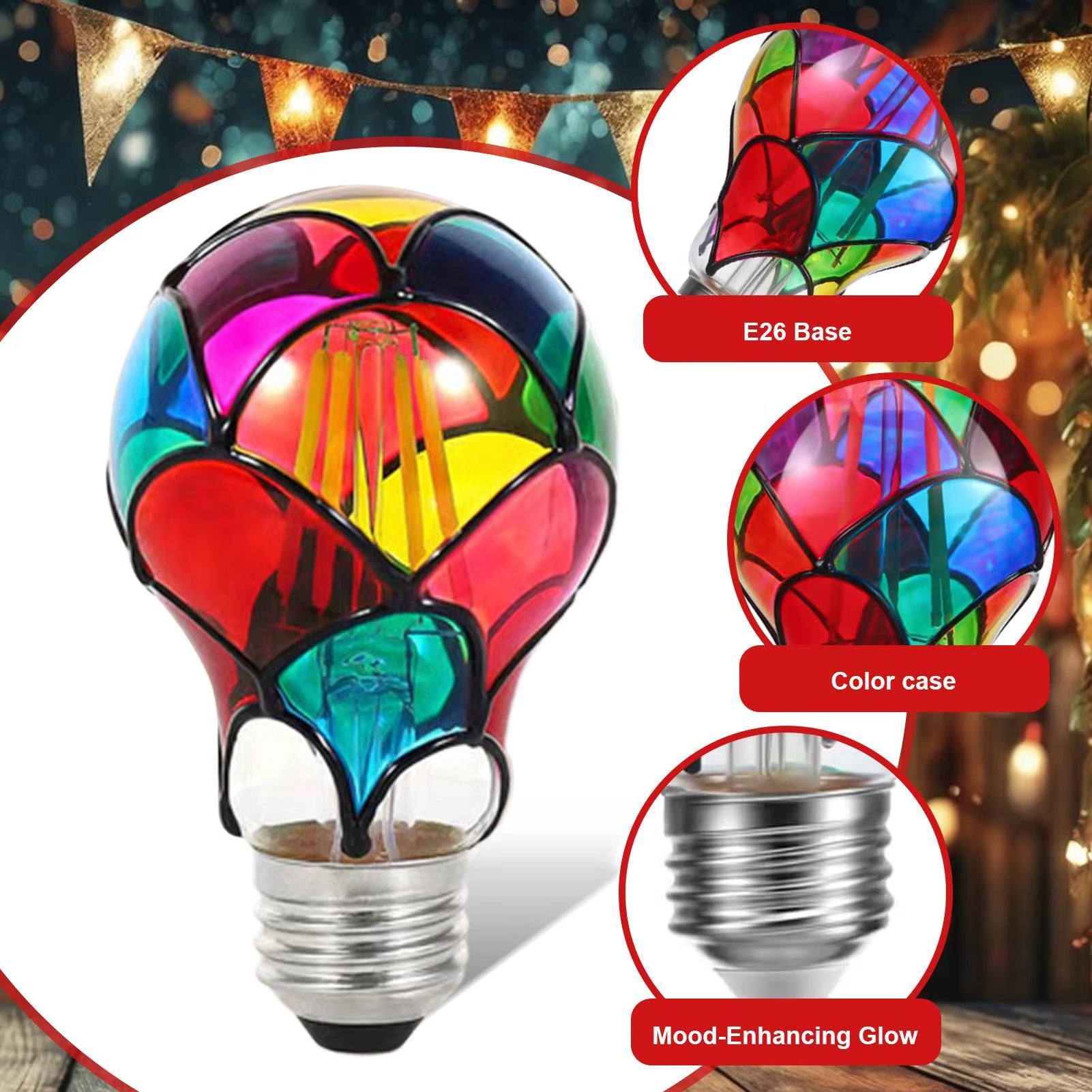Transform Your Space with the Vibrant Stained Glass E26 Base 6W LED Bulb - Perfect for Home, Garden, and More!