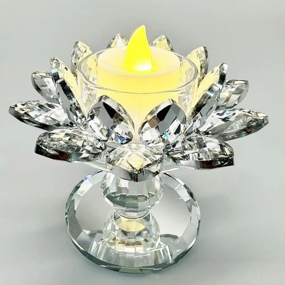 Bright Crystal Lotus Candlestick Durable Elegant Clear Flower Tealight Holders Flat Bottom Anti-Slip Glass Candle Stand Party