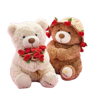Adorable Kawaii Teddy Bear with Roses - The Perfect Plush Soft Toy and Romantic Gift for Home Decor and Valentine's Day!